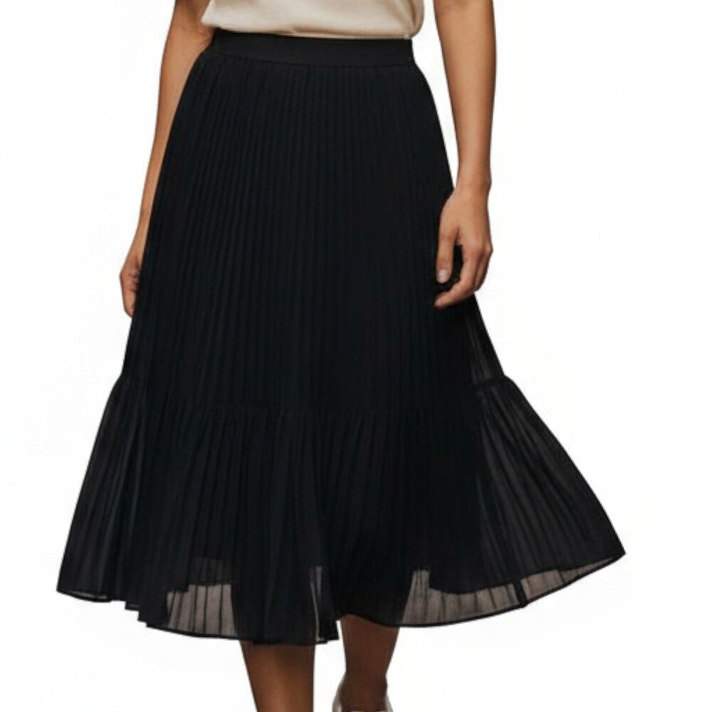 ALFANI Black Pleated Ruffle Hem Elastic Waist Pull On Skirt - Size Large